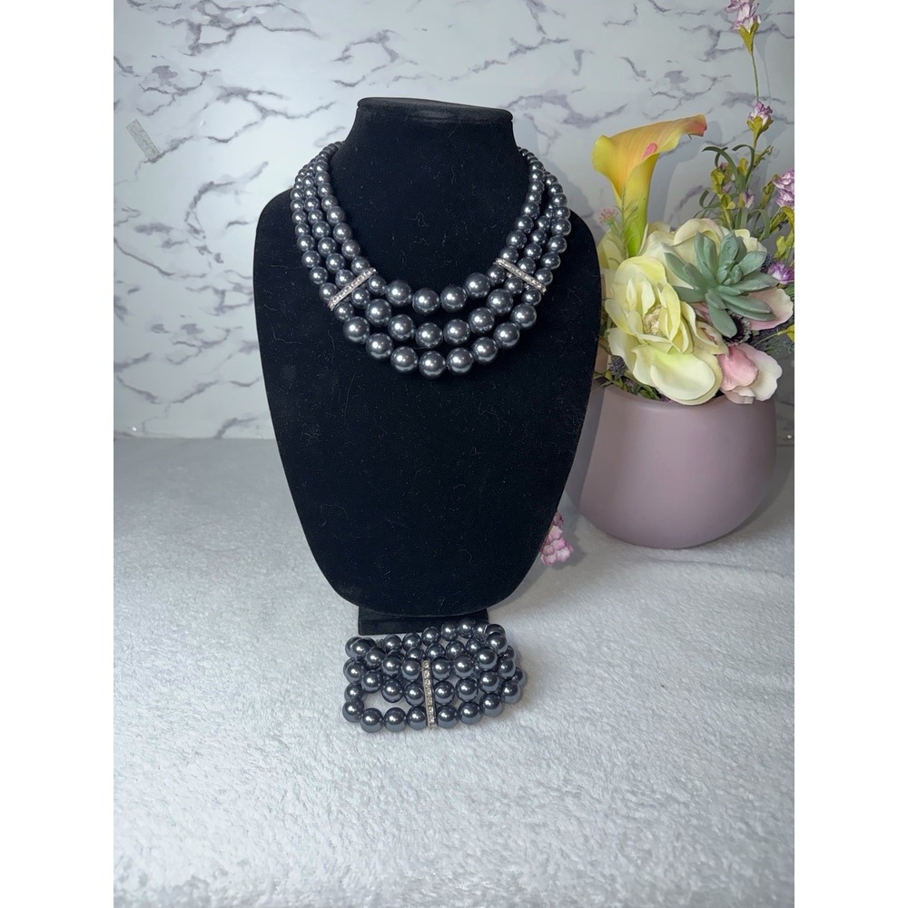 Unbranded Jewelry Set Womens OS Grey Faux Pearl Necklace Bracelet Earrings Set